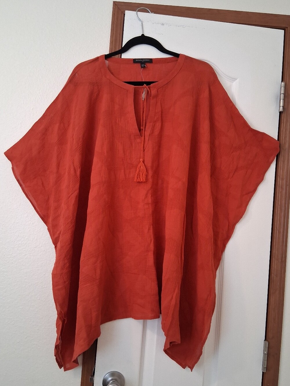 Banana Republic Kimono Poncho Rust Red SzM-L Tassel Top Oversized 100% Cotton